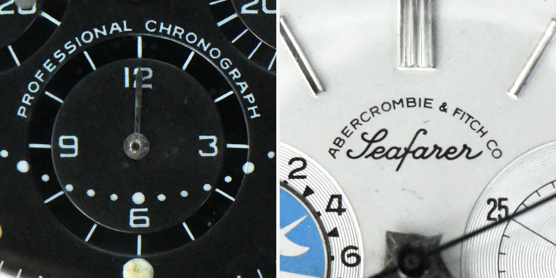 Two watch dials: Wittnauer 242T and Heuer A&F Seafarer 2444